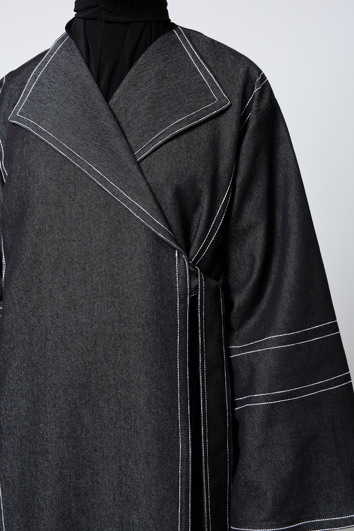 Denim overlap coat