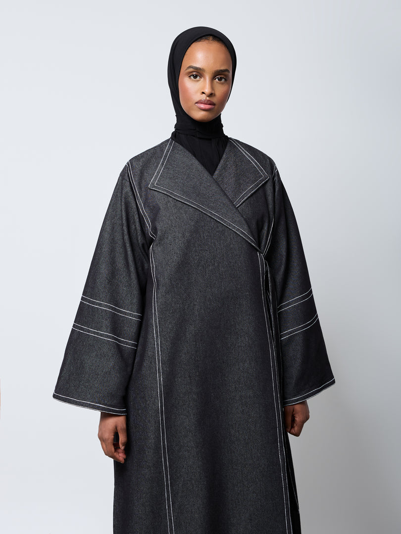 Denim overlap coat